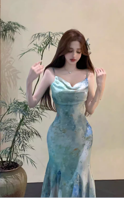 New Stylish Floral Design Elegant Casual Spaghetti Strap Dress TP3018