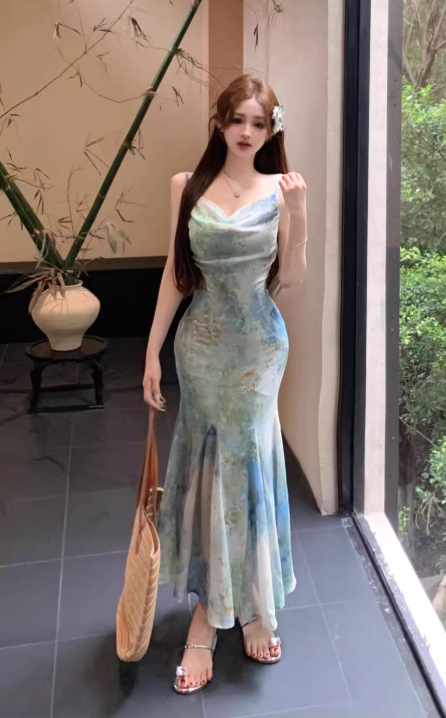 New Stylish Floral Design Elegant Casual Spaghetti Strap Dress TP3018