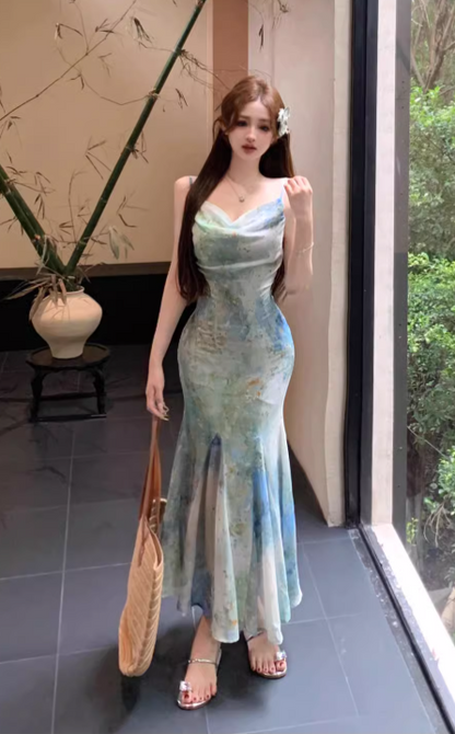 New Stylish Floral Design Elegant Casual Spaghetti Strap Dress TP3018