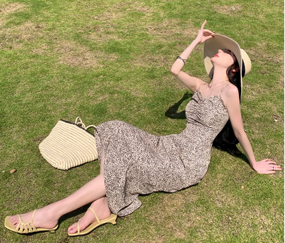 New Stylish Leopard Design A-Line Spaghetti Strap Dress TP3022
