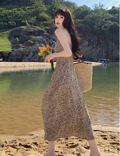 New Stylish Leopard Design A-Line Spaghetti Strap Dress TP3022
