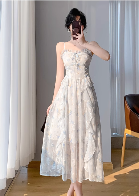 New Simple Elegant Cake Lace Design Cardigan Spaghetti Strap Dress TP3063