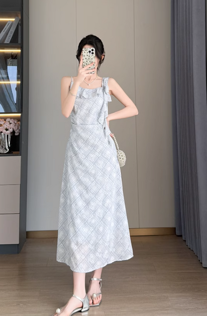 New Simple Elegant Floral Design Cardigan Spaghetti Strap Dress TP3067