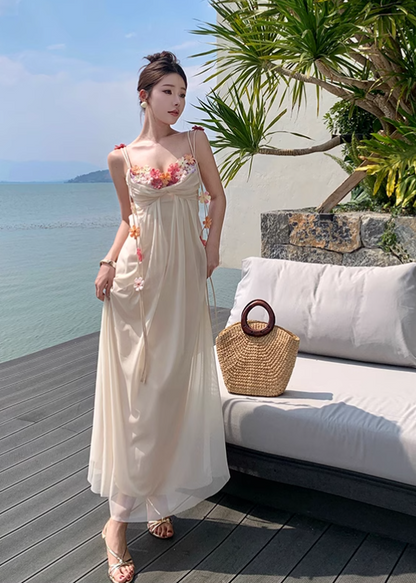 Simple Fashion Women Floral Design A-Line Spaghetti Strap Dress TP3079