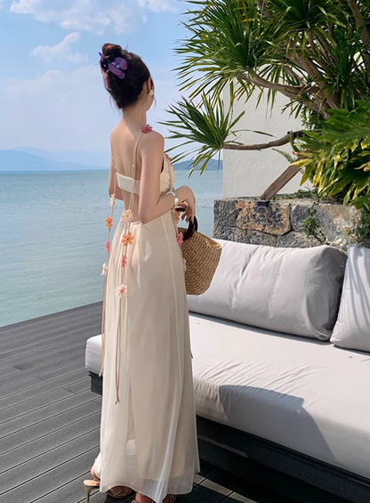 Simple Fashion Women Floral Design A-Line Spaghetti Strap Dress TP3079