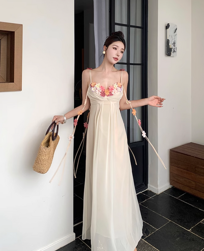 Simple Fashion Women Floral Design A-Line Spaghetti Strap Dress TP3079