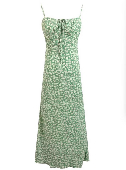 2025 Summer New Green Floral Bandeau Sexy Long Suspender Dress R0951