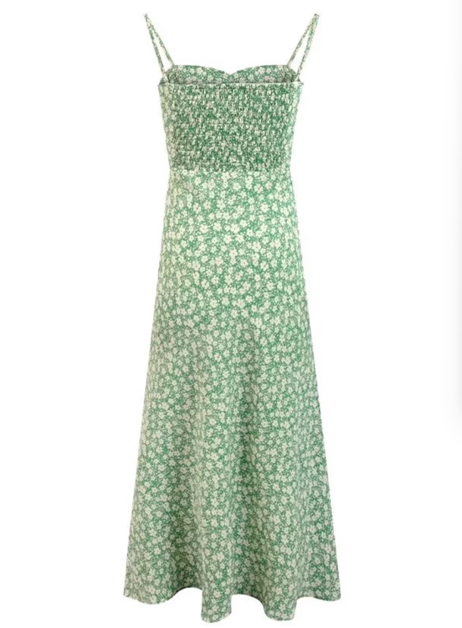 2025 Summer New Green Floral Bandeau Sexy Long Suspender Dress R0951