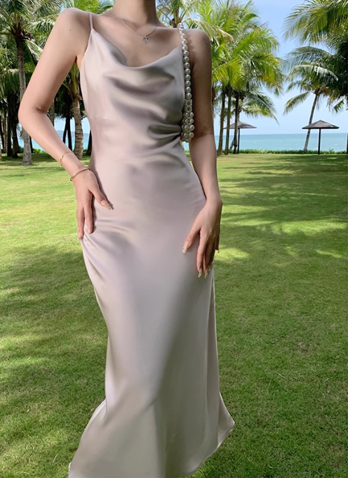 New Fashion Satin Design A-line Sleeveless Spaghetti Strap Dress TP3297