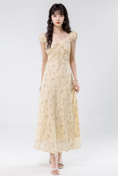 Simple Fashion Floral Design Sweet A-line V-neck Short-sleeved Dress TP3347
