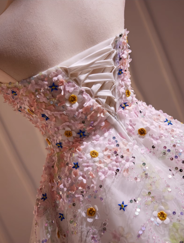 Charming Floral Embroidery Sequined Design Sleeveless Strapless Homecoming Dress TP3471