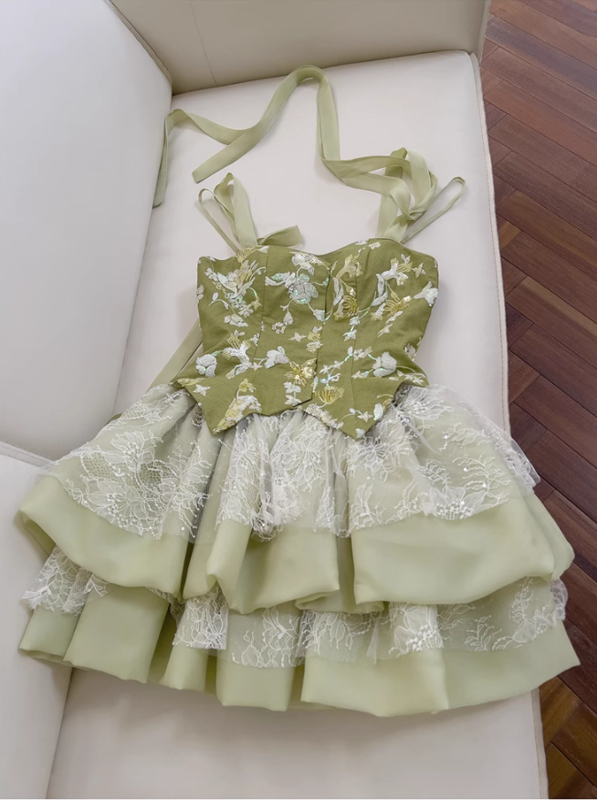 New Fashion Green Appliqued A-line Tiered Party Dresses Homecoming Dresses, TP3808