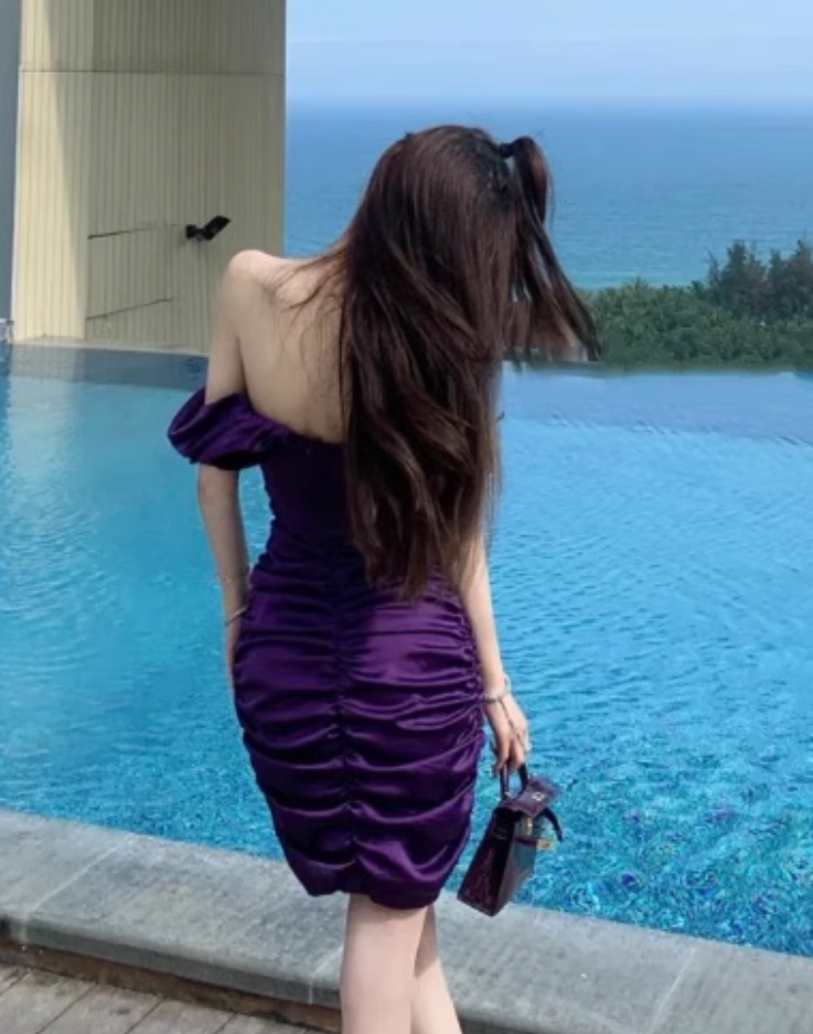 Fashion Purple Off-the-shoulder Bodycon Design A-line Party Dresses Homecoming Dresses, TP3844