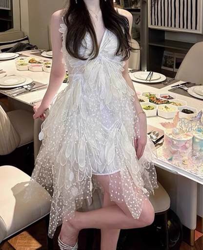 Vintage White Lace V-neck A-line Tulle Short Party Dress Homecoming Dresses TP3935
