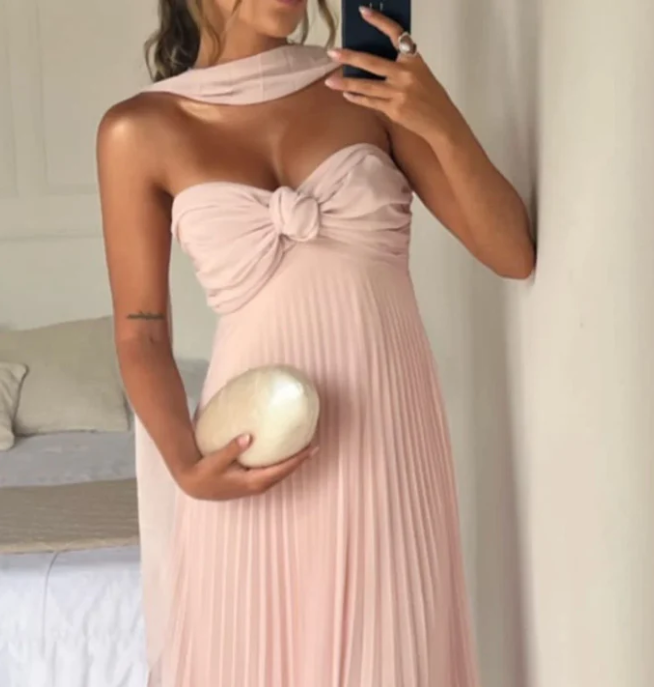 Elegant Pink Sweetheart Prom Dress A-Line Evening Gown Chiffon Pleated Party Dress Long Formal Dress TP4735