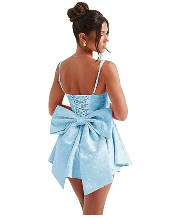 Vintage A-Line Bowknot Homecoming Dress Satin Party Dress Short Cocktail Dress TP4772