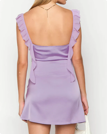 Vintage Lilac Sheath Homecoming Dress Satin Ruffles Party Dress Short Cocktail Dress TP4767