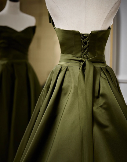 Elegant Strapless Dark Green Satin Quinceanera Ball Gown TP5224
