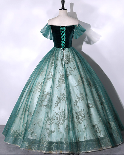Vintage Dark Green Glittering Sequin Sweetheart Tulle Sweet 16 Quinceanera A-Line Evening Dress Long Ball Gown TP5001