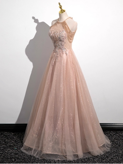 Vintage Glittering Beaded Evening Dress A-Line Off-the-shoulder Long Prom Dress TP5004