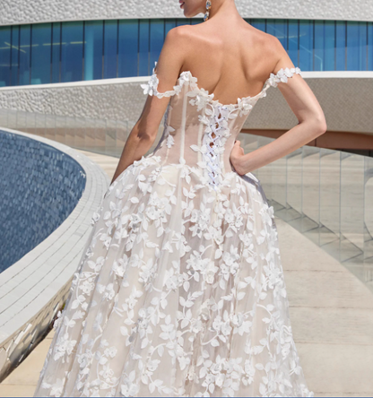 Elegant White Applique Off-the-shoulder A-Line Long Wedding Dress TP5018