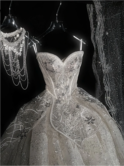 Gorgeous Sparkling Beaded Sweetheart A-Line Sequin Long Wedding Dress TP5048