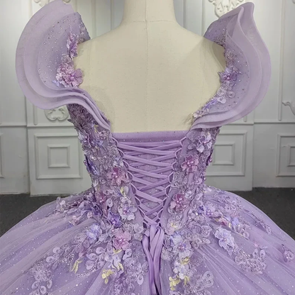 Shimmering Beaded Layered & Ruffled Deep V Neck Quinceañera Princess Ball Gown