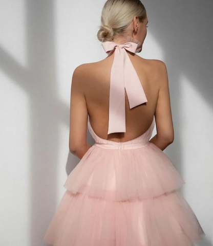 Luxury evening dress with open back, bridesmaid dress, wedding guest dress, birthday woman dress, tea length woman dress   S2324
