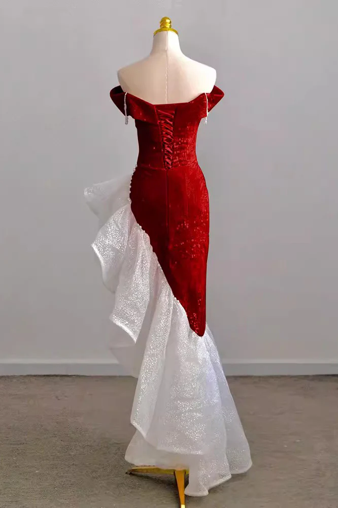 Mermaid Off the Shoulder Prom Gown with Sequins Sparkly Formal Dresses