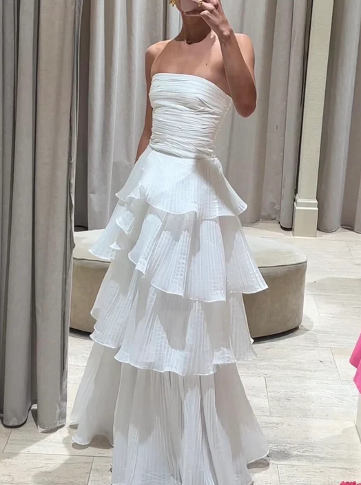 White Multi layer Evening Dresses Long White Prom Gown
