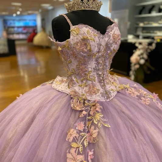 Luxury Lace Flower Quinceanera Dress Beading Tulle Vestidos De 15 Años Sweet 16 Dress Formal Birthday Party Ball Gown