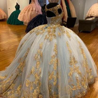 Gorgeous Sequin Applique V-neck Sweet 16 Quinceanera A-Line Prom Dress Birthday Dress Evening Dress Ball Gown TP4519