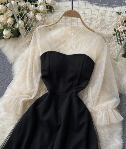 Black A Line Tulle Short Dress Fashion Dress    S4951