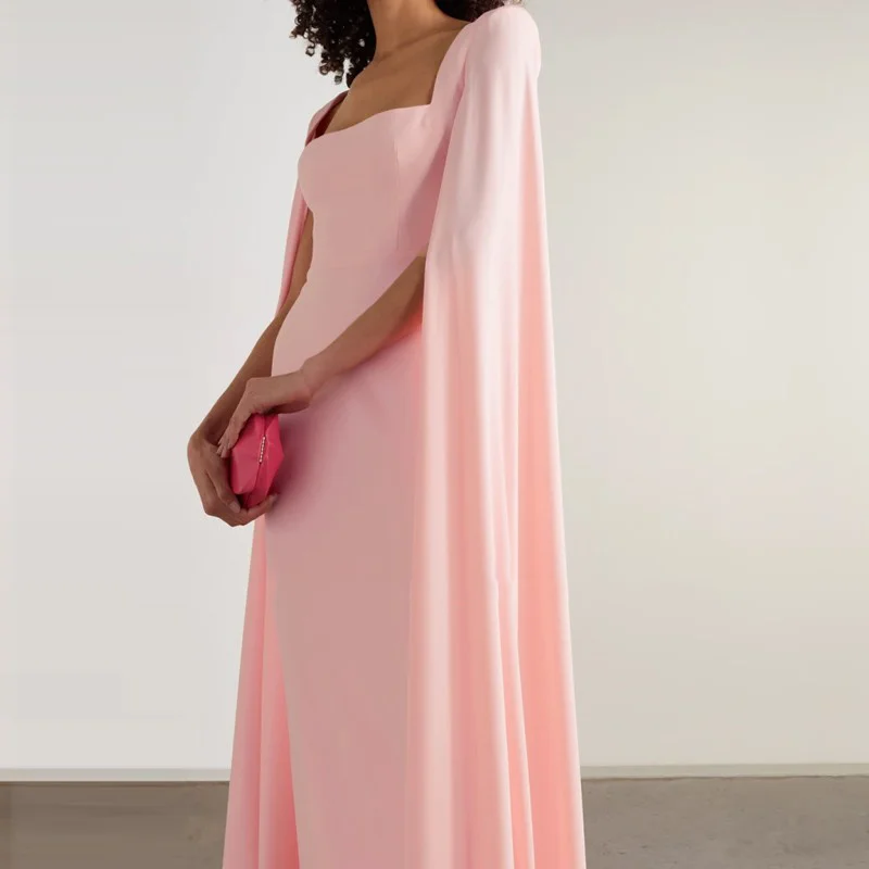 Women s Square Neck Evening Dress Long Sleeve New Fashion Gown
