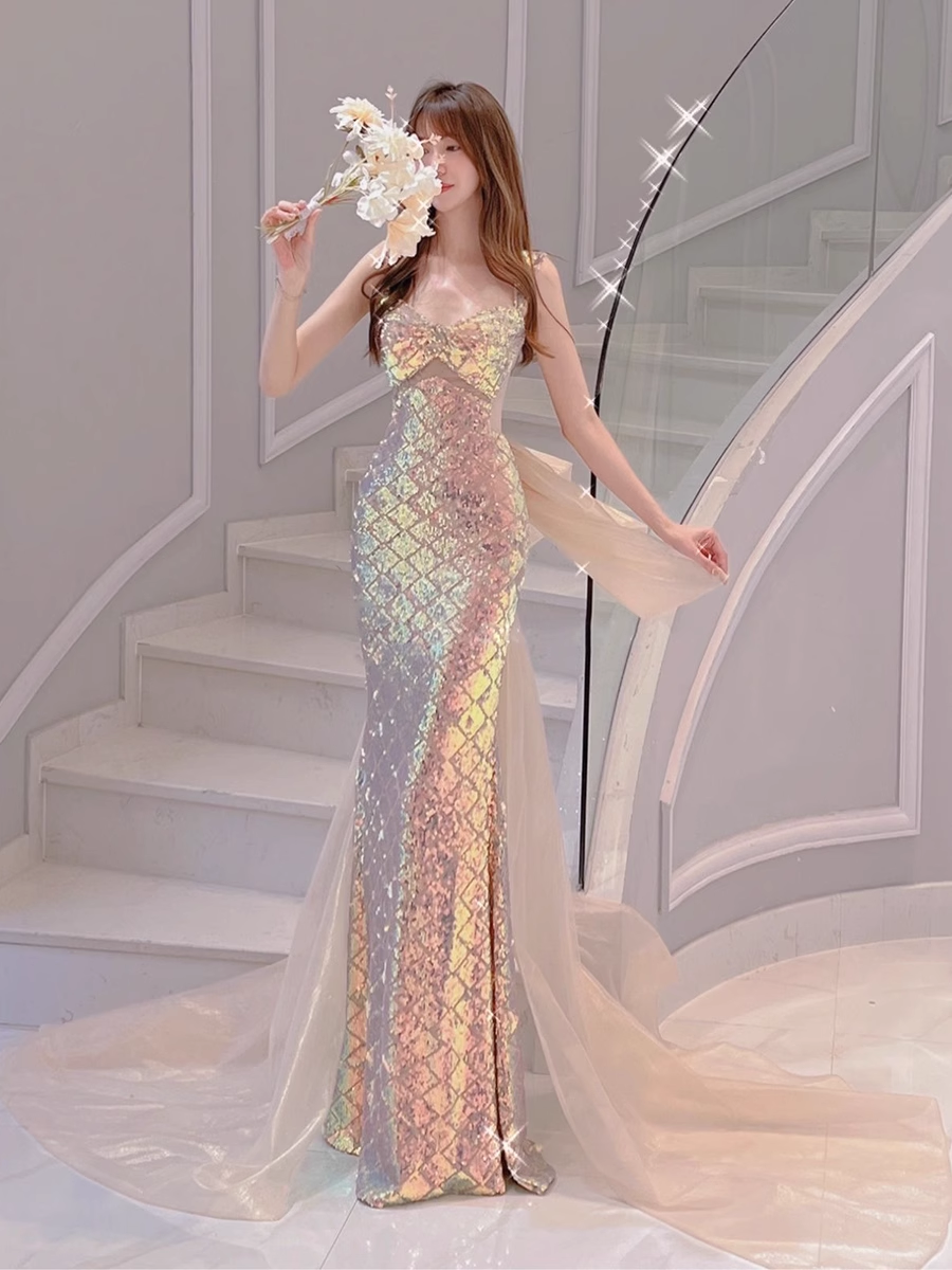 Luxury Mermaid Straps Sequin Long Prom Dress P567