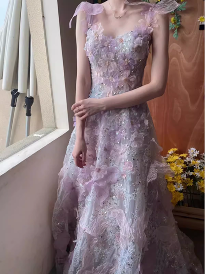 Luxury A line Off The Shoulder Floral Prom Dress Long Prom Dresses P547