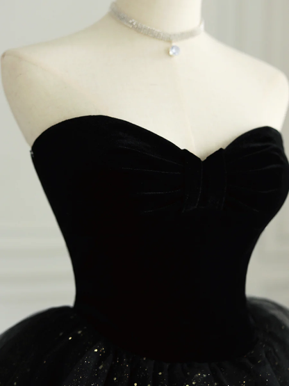 Black Strapless Tulle Formal Dress with Velvet Long Prom Dress P624
