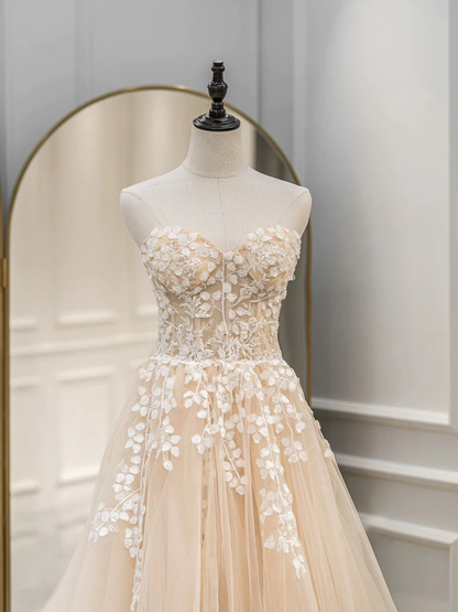 Cute Tulle Sweetheart Long Party Dress with Lace Prom Dress P674