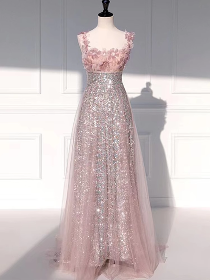 Princess A Line Straps Party Dress Sequin Pink Prom Dress P868