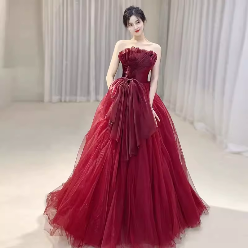 Sexy Strapless Red Party Dresses Long Prom Dresses P942