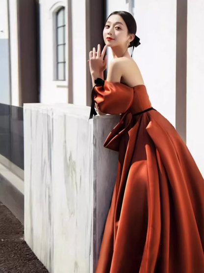 Sexy Ball Gown Off The Shoulder Party Dresses Satin Prom Dresses P955