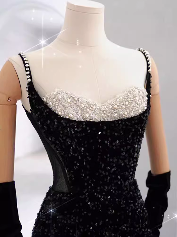 Mermaid Long Prom Dress New Sequin Sexy Black Slit Evening Dress P918