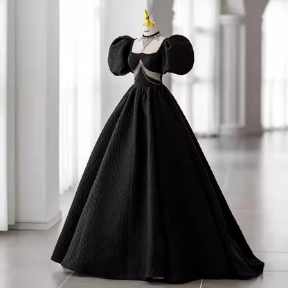 Princess Ball Gown Black Lace Long Prom Dress P1055