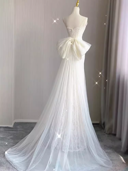 Beautiful Mermaid White Lace Long Wedding Dresses P1059