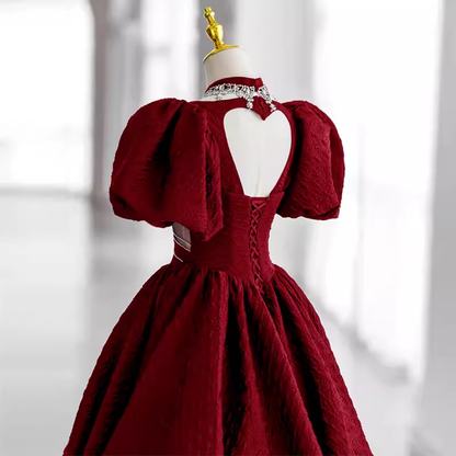 Princess Ball Gown Red Lace Long Prom Dress P1134