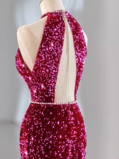Modest Mermaid Long Sleeveless Sequin Prom Dresses P1232
