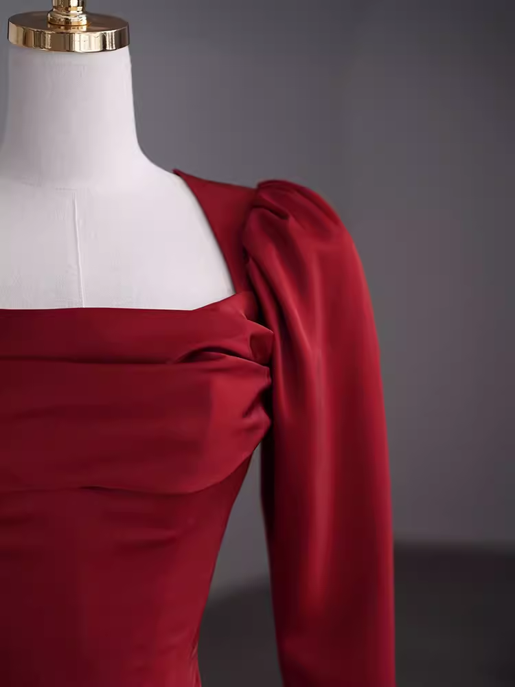 Simple Sheath Long Sleeves Red Prom Dress Evening Dress P1364