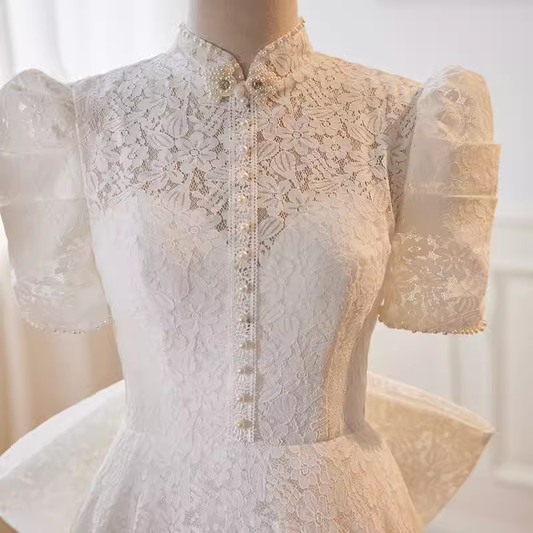 Vintage Ball Gown White Lace Long Wedding Dresses B129