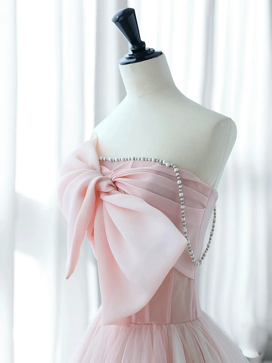 Sexy A-Line Pink Tulle Long Prom Dress P1576