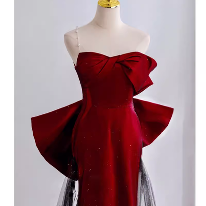 Simple Mermaid Strapless Burgundy Floor Length Prom Dress P1707